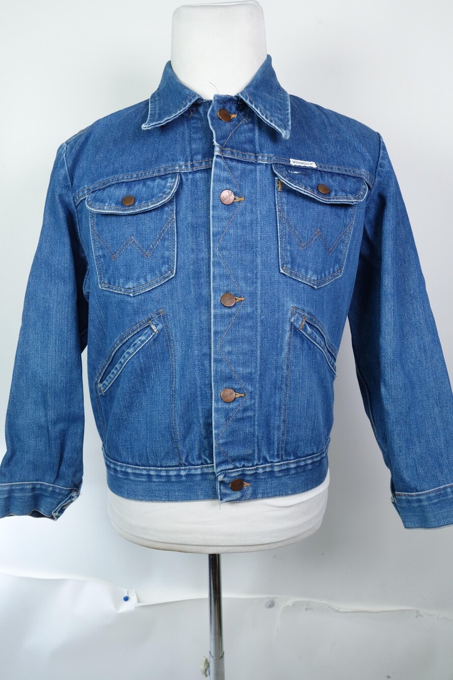 Vintage Wrangler Jacket Mens 40 Blue Denim Trucker Made USA No-Fault Western 70s